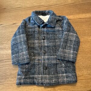NWT H&M Kids Grey Plaid Lined Peacoat Dress Coat 18 Months